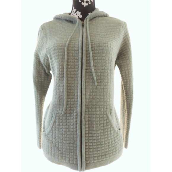 SKYR Women's Light Green Waffle Knit Full Zip Sweater Jacket Hoodie Size Medium - Picture 2 of 9